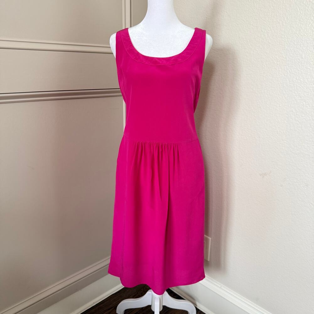 Akris Punto Bright Pink Sleeveless Gathered Drop Waist Midi Dress Size 4